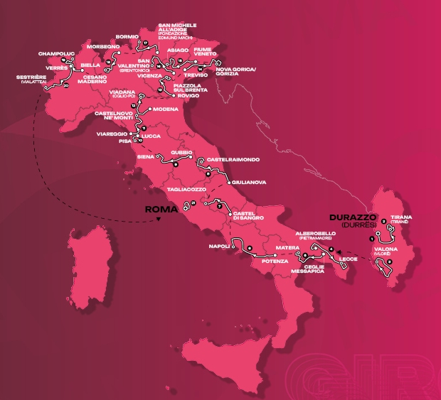 Mapa Giro di Italia 2025