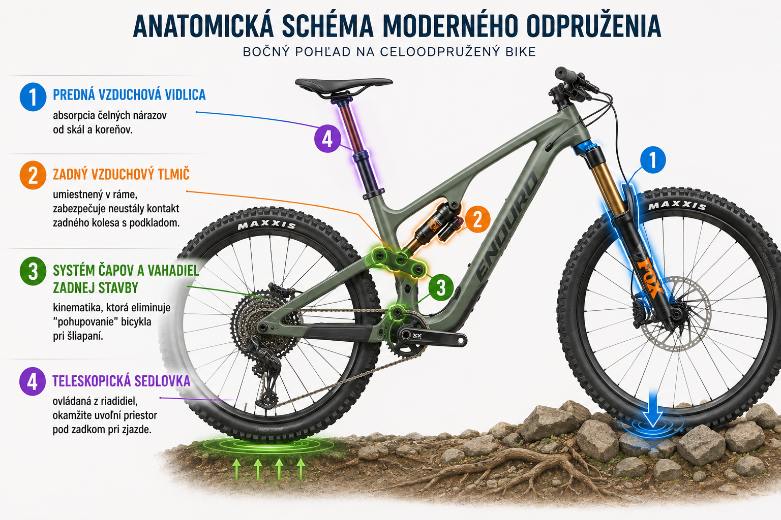 Schéma celoodpruženého bicykla