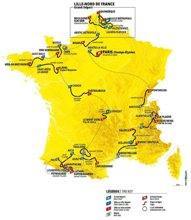 Mapa - Etapa po etape – Tour de France 2025