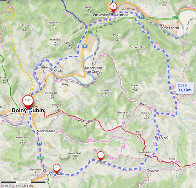 1. trasa: Dolný Kubín - Oravský hrad - Leštiny