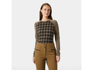 Funkčné tričko Helly Hansen W Lifa Merino Midweight Graphic Crew Sepia Houndstooth Aop
