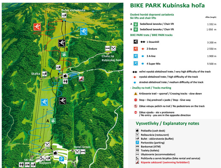 Mapa bikeparku Kubínska hoľa