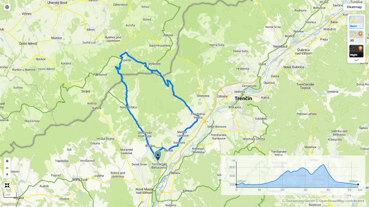 Mapa cyklotrasy Trenčianske Bohuslavice - Lopeník